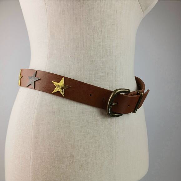 Lovestrength SZ S 1" Genuine Golden Oak Leather Belt with Star Embelishments NEW - Picture 7 of 7